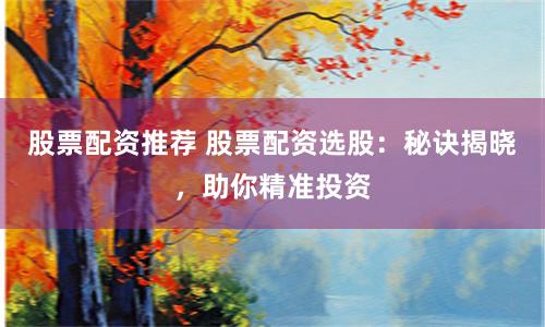 股票配资推荐 股票配资选股：秘诀揭晓，助你精准投资